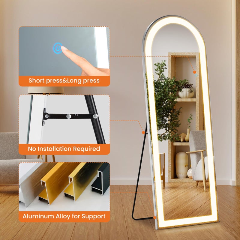Simple Deluxe 63"x20" Arched Full Length Mirror with LED Lights, Body Floor Mirror with Dimming & 3 Color Lighting, Mirror Full Length for Home Wall Decor, Tall Arch Aluminum Frame for Bedroom Cloakroom - Image 2