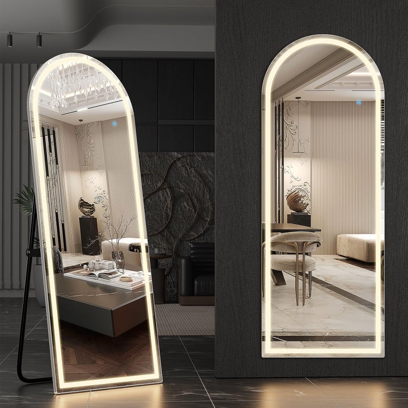 Simple Deluxe 63"x20" Arched Full Length Mirror with LED Lights, Body Floor Mirror with Dimming & 3 Color Lighting, Mirror Full Length for Home Wall Decor, Tall Arch Aluminum Frame for Bedroom Cloakroom - Image 1