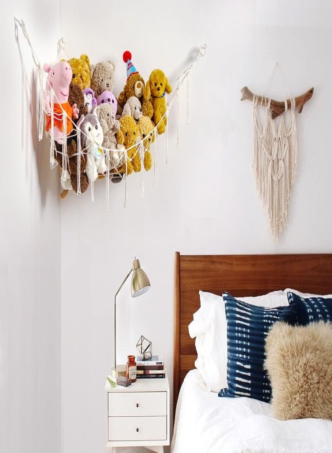 YKBU Stuffed Animals Hammock Corner Hanging Net Macrame Stuffed Animal Storage Plush Toy Holder Toy Organizer for Boho Nursery Playroom Bedroom Kids Room (cream, M) - Image 2