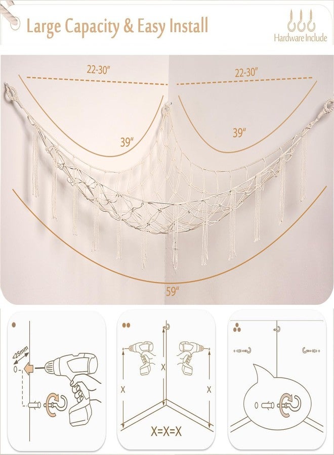 YKBU Stuffed Animals Hammock Corner Hanging Net Macrame Stuffed Animal Storage Plush Toy Holder Toy Organizer for Boho Nursery Playroom Bedroom Kids Room (cream, M) - Image 4