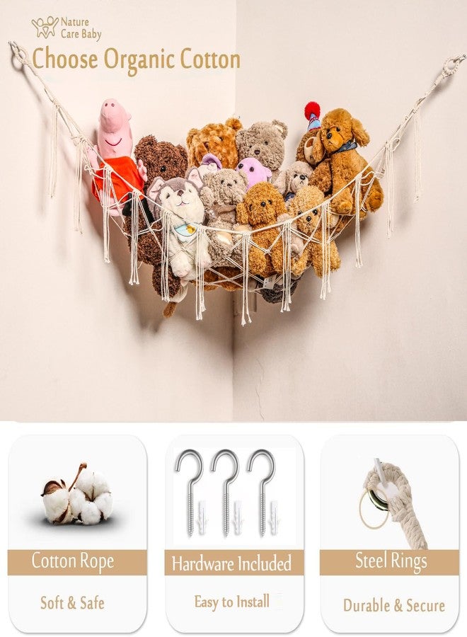 YKBU Stuffed Animals Hammock Corner Hanging Net Macrame Stuffed Animal Storage Plush Toy Holder Toy Organizer for Boho Nursery Playroom Bedroom Kids Room (cream, M) - Image 3