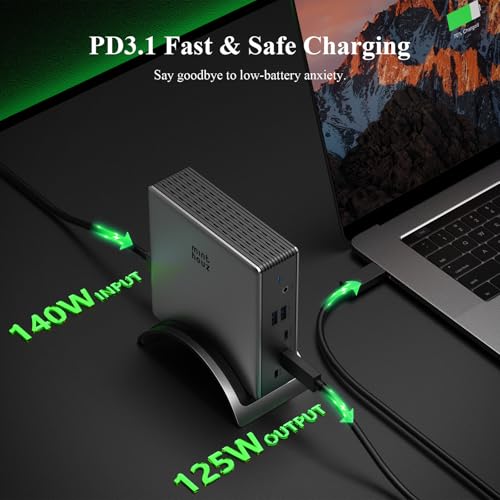 Minthouz USB-C Docking Station, PD3. 1 Docking Station, 3 Monitors with 4K@144Hz, 2×HDMI + DP, 140W PD Charge, USB-C 10Gbps, 2×USB-A 5Gbps, Gigabit Ethernet, Audio/Mic, for Chrome OS & Windows - Image 3