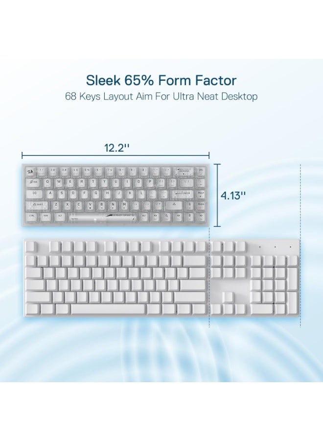 ريدراجون لوحة مفاتيح ألعاب لاسلكية RGB K631 CASTOR PRO 65% 3 أوضاع، 68 مفتاحًا، لوحة مفاتيح ميكانيكية مدمجة شفافة بالكامل مع مقبس PCB قابل للتبديل السريع، مفتاح لمسي - أبيض - Image 4
