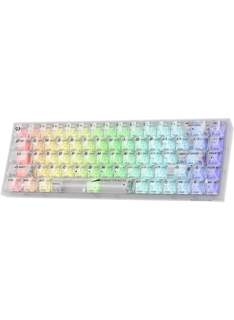 REDRAGON Wireless RGB Gaming Keyboard K631 CASTOR PRO 65% 3-Mode , 68 Keys Compact Full-Transparent Mechanical Keyboard w/Hot-Swap Free-Mod PCB Socket, Tactile Switch - White - Image 2