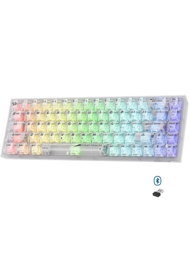 REDRAGON Wireless RGB Gaming Keyboard K631 CASTOR PRO 65% 3-Mode , 68 Keys Compact Full-Transparent Mechanical Keyboard w/Hot-Swap Free-Mod PCB Socket, Tactile Switch - White - Image 1