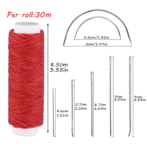 Ftyiwu Waxed Thread, Upholstery Needle and Thread 32 Yards with 7PCS Hand Sewing Needles for Home Upholstery Carpet Canvas Repair Leather Sewing (Red) - Image 2