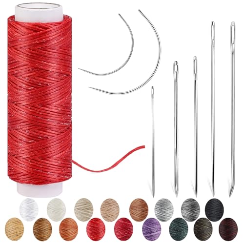 Ftyiwu Waxed Thread, Upholstery Needle and Thread 32 Yards with 7PCS Hand Sewing Needles for Home Upholstery Carpet Canvas Repair Leather Sewing (Red) - Image 1