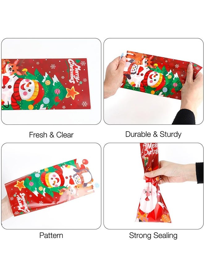 أكياس حلوى عيد الميلاد، 100 كيس حلوى عيد الميلاد، أكياس حلوى عيد الميلاد الحمراء من السيلوفان مع أربطة ملتوية، أكياس هدايا من السيلوفان وأكياس بسكويت وحقيبة هدايا لحفلات أعياد الميلاد - Image 5