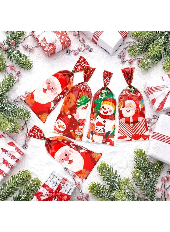 أكياس حلوى عيد الميلاد، 100 كيس حلوى عيد الميلاد، أكياس حلوى عيد الميلاد الحمراء من السيلوفان مع أربطة ملتوية، أكياس هدايا من السيلوفان وأكياس بسكويت وحقيبة هدايا لحفلات أعياد الميلاد - Image 4