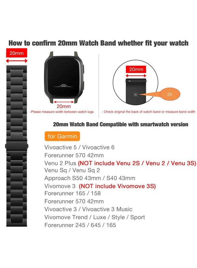 Abanen Titanium Watch Band for Garmin Vivoactive 5 / Venu Sq 2 / Venu 2 Plus, Quick Release 20mm Titanium Lightweight Metal Wrist Strap with Stainless Steel Buckle for Vivomove Trend (Black) - Image 2
