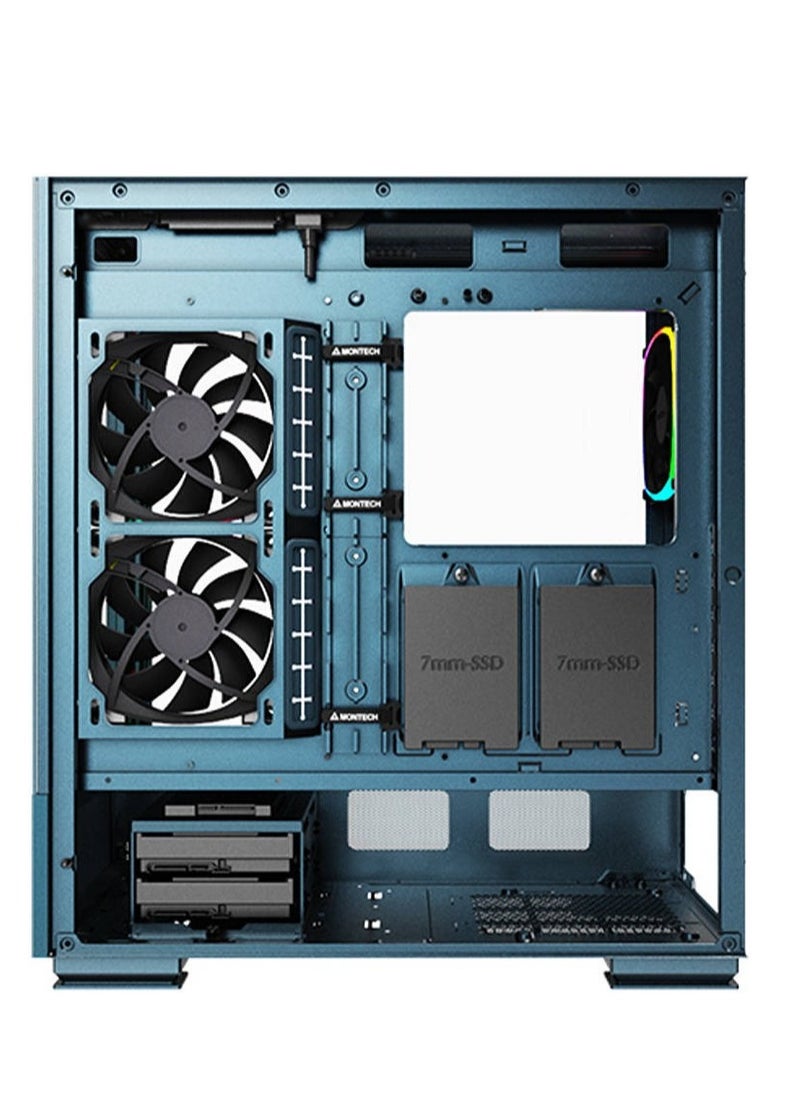 MONTECH - Montech Sky Two, Dual Tempered Glass, 4X PWM ARGB Fans Pre-Installed, ATX Gaming Mid Tower Computer Case, Type C, High Airflow Performance- Morocco Blue - Image 1