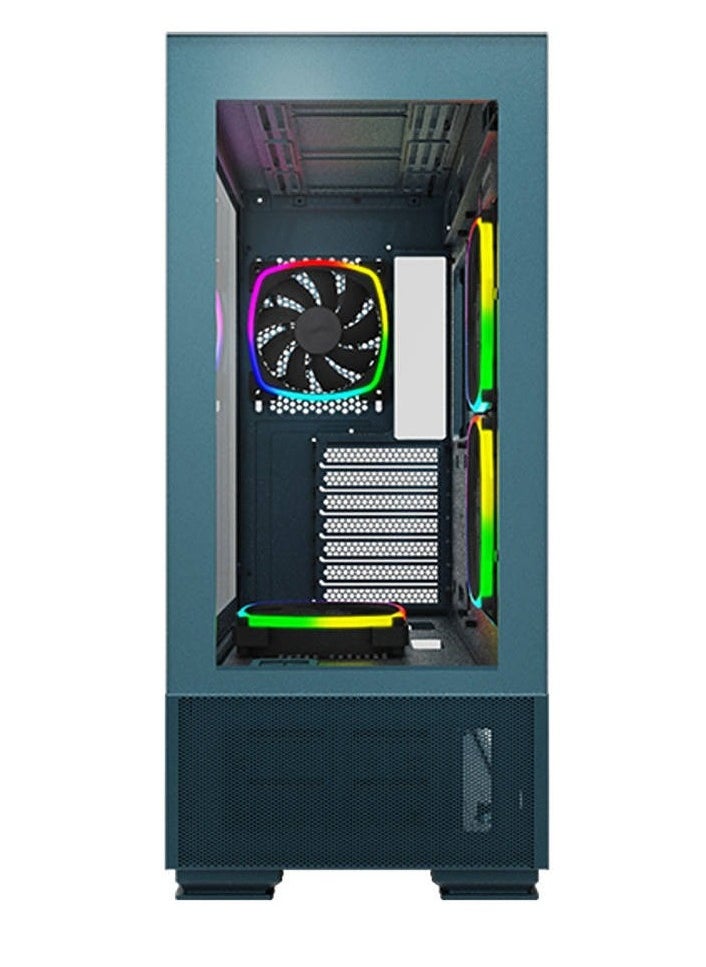MONTECH - Montech Sky Two, Dual Tempered Glass, 4X PWM ARGB Fans Pre-Installed, ATX Gaming Mid Tower Computer Case, Type C, High Airflow Performance- Morocco Blue - Image 1