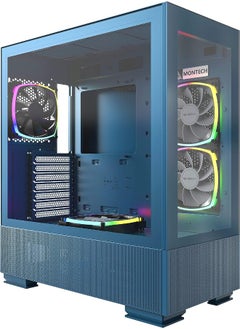 Montech Sky Two, Dual Tempered Glass, 4X PWM ARGB Fans Pre-Installed, ATX Gaming Mid Tower Computer Case, Type C, High Airflow Performance- Morocco Blue