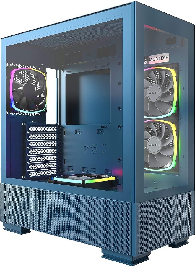 MONTECH - Montech Sky Two, Dual Tempered Glass, 4X PWM ARGB Fans Pre-Installed, ATX Gaming Mid Tower Computer Case, Type C, High Airflow Performance- Morocco Blue - Image 1