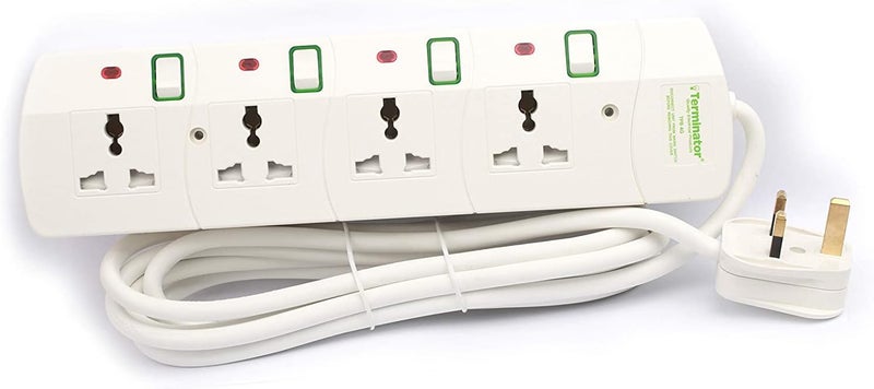 Universal Power Extension Socket, White color body & cable with individual switch 13A UK 3-pin fused plug (TPB 4G)