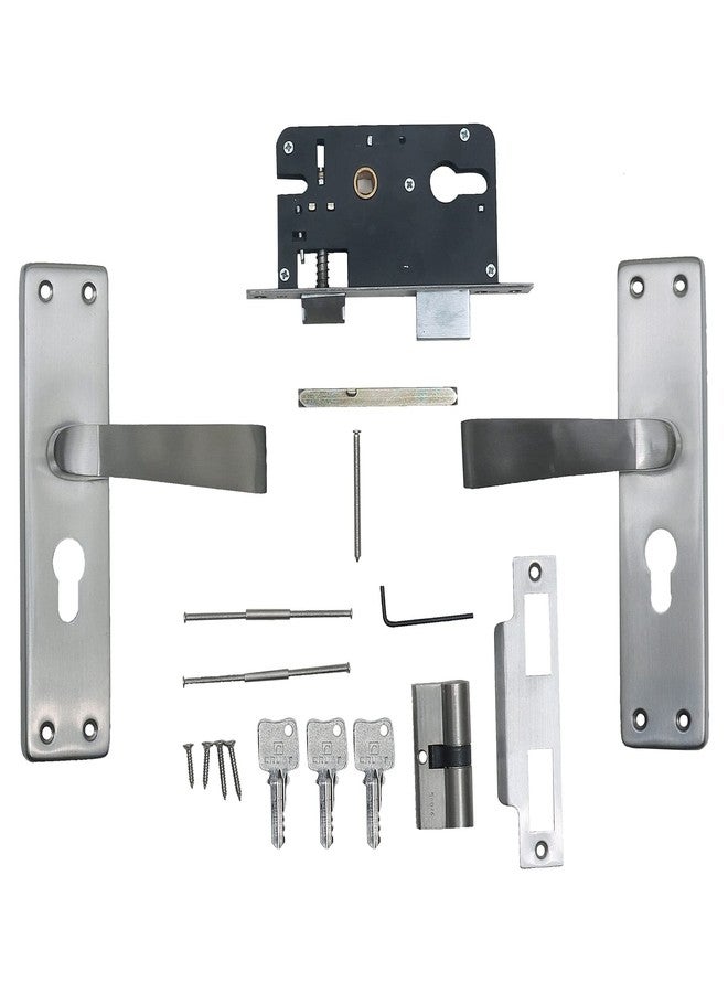 Crust Premium 8 Inch Cylindrical Plate Mortise Door Lock Handle Set/Mortise Lock with Brass Lock Body and 60 mm Brass Cylinder Set with 3 Brass Computer Keys (CRZ003) - Image 4