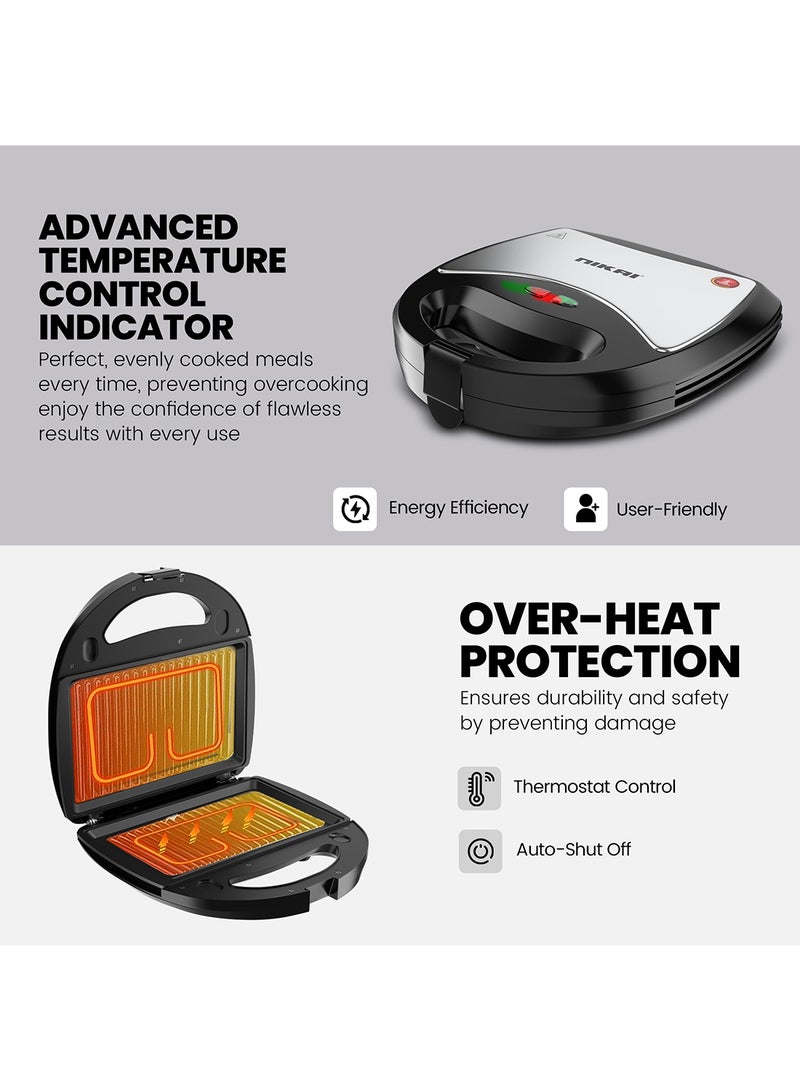 NIKAI 3-IN-1 750W Interchangeable Multi-function Sandwich Maker with Grill and Waffle Maker, Detachable Plates, Compact for Convenience & Auto-Shut Off, Advanced Temperature control indicator, Thermostat Control, Over -Heat Protection- 2 Year Warranty 750 W NGT323D Black - Image 3
