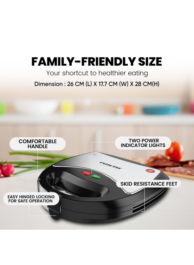 NIKAI 3-IN-1 750W Interchangeable Multi-function Sandwich Maker with Grill and Waffle Maker, Detachable Plates, Compact for Convenience & Auto-Shut Off, Advanced Temperature control indicator, Thermostat Control, Over -Heat Protection- 2 Year Warranty 750 W NGT323D Black - Image 4