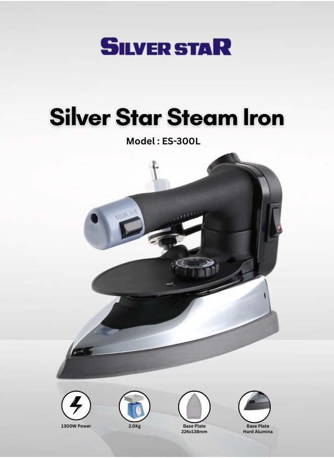 Silver Star Silver Star ES-300 220 Volt Gravity-Fed Steam Iron - Hanging Bottle Gravity Feed Steam Iron with Non-Stick Laminate Sole Plate, Demineralizer Cartridge & Silicone Iron Rest | 4.0 Water Tank 1300 Watts  - Image 1