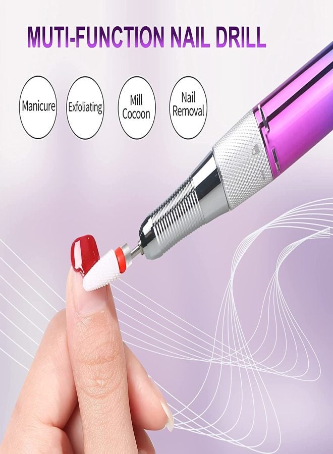 Nail Drill Machine,Lumcrissy Professional Colorful Rechargeable 35000 rpm Nail Drill Portable E-File with Battery,Portable Electric Acrylic Nail Tools,Polishing,Nail Removing - Image 4