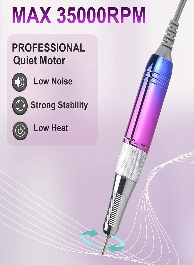 Nail Drill Machine,Lumcrissy Professional Colorful Rechargeable 35000 rpm Nail Drill Portable E-File with Battery,Portable Electric Acrylic Nail Tools,Polishing,Nail Removing - Image 5