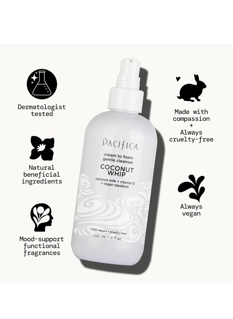 Pacifica Pacifica Coconut Whip Cream to Foam Face Wash - Gentle Hydrating Facial Cleanser for Dry & Sensitive Skin, Moisturizing Daily Face Wash, Non-Comedogenic Vegan & Cruelty-Free, Dermatologist Tested 8oz  - Image 3