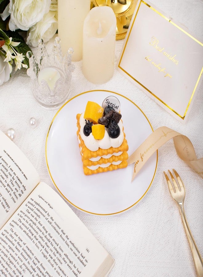 Festiva 200Pcs Gold Dessert Plates 6.3" with Forks 5"- Small Disposable Dessert/Cake/Appetizer Plates Plates- serve 100 guests include 100Plates 100Forks for Wedding Party&Thanksgiving&Birthday - Image 3