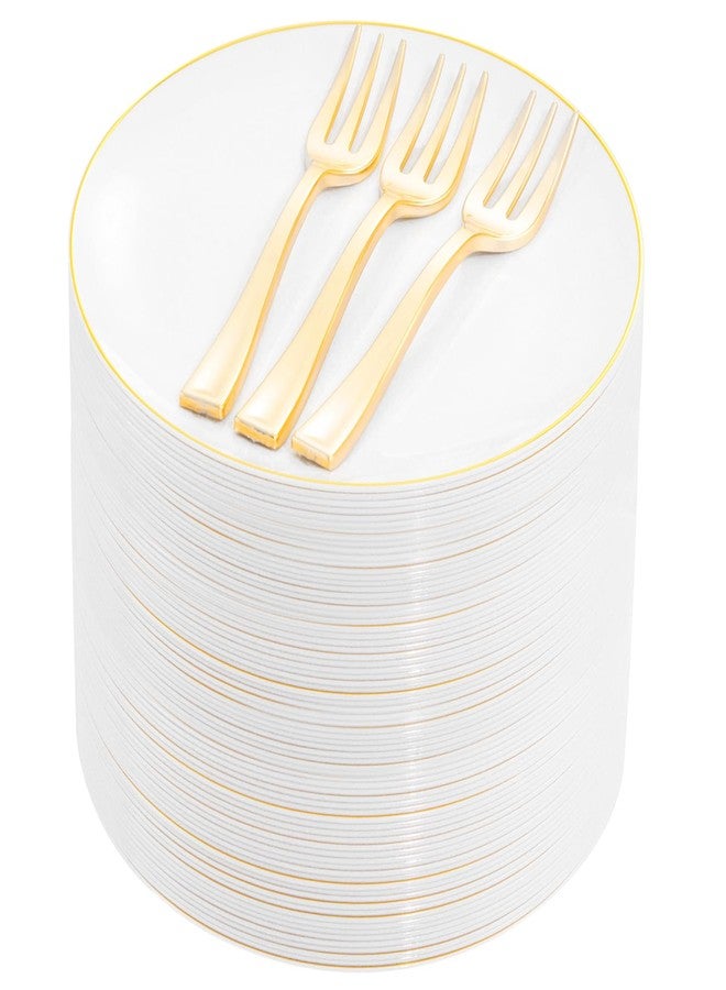Festiva 200Pcs Gold Dessert Plates 6.3" with Forks 5"- Small Disposable Dessert/Cake/Appetizer Plates Plates- serve 100 guests include 100Plates 100Forks for Wedding Party&Thanksgiving&Birthday - Image 1