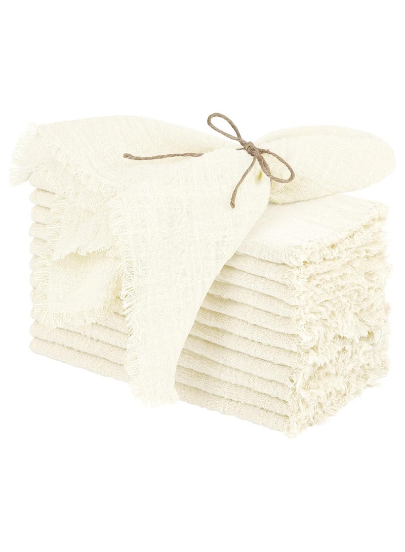 VIVP 12 Pieces Cotton Linen Cloth Napkin Handmade Cloth Napkin with Fringe 17 x 17 Inch Soft Cloth Dinner Wedding Napkin Square Rustic Fringe Napkin for Dinners, Parties, Weddings - Image 1