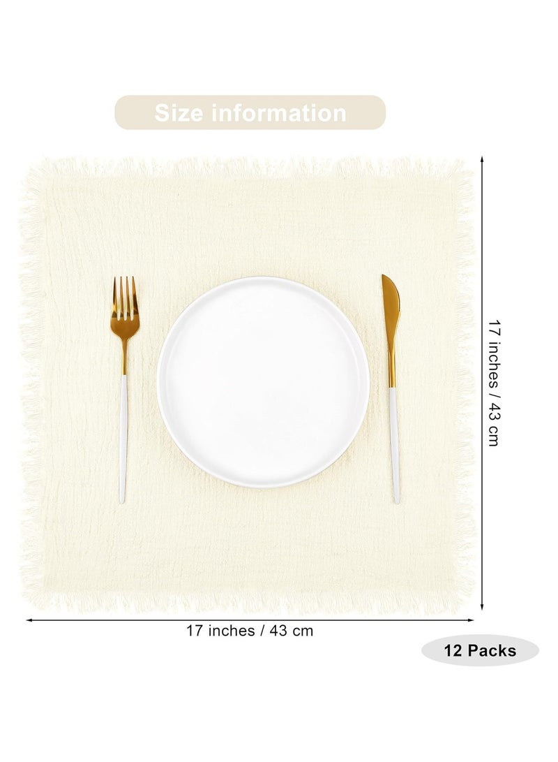 VIVP 12 Pieces Cotton Linen Cloth Napkin Handmade Cloth Napkin with Fringe 17 x 17 Inch Soft Cloth Dinner Wedding Napkin Square Rustic Fringe Napkin for Dinners, Parties, Weddings - Image 2