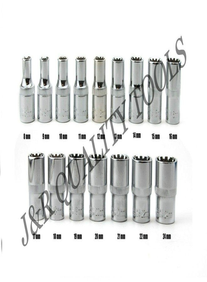 VCT 16 Pc 1/2" Drive Universal Spline Socket Set Metric Socket Tool Set Socket Set Spline Tool… - Image 2