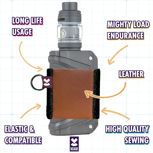 VCASE Leather Vape Holder Comfortable Design for E Cigarette HighStrength Elastic Brown HolderBlack Lanyard XL - Image 3