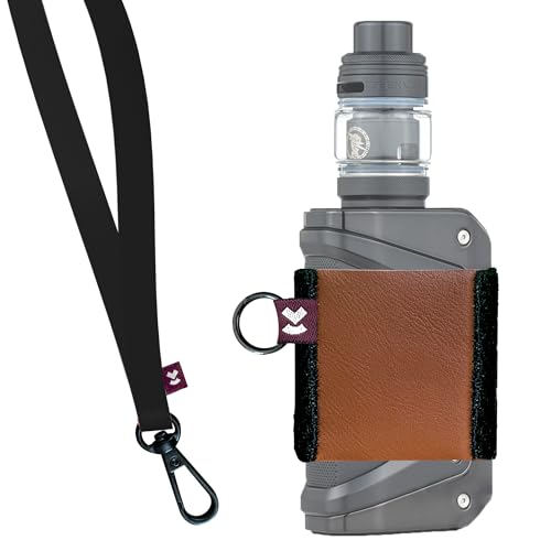 VCASE Leather Vape Holder Comfortable Design for E Cigarette HighStrength Elastic Brown HolderBlack Lanyard XL - Image 1