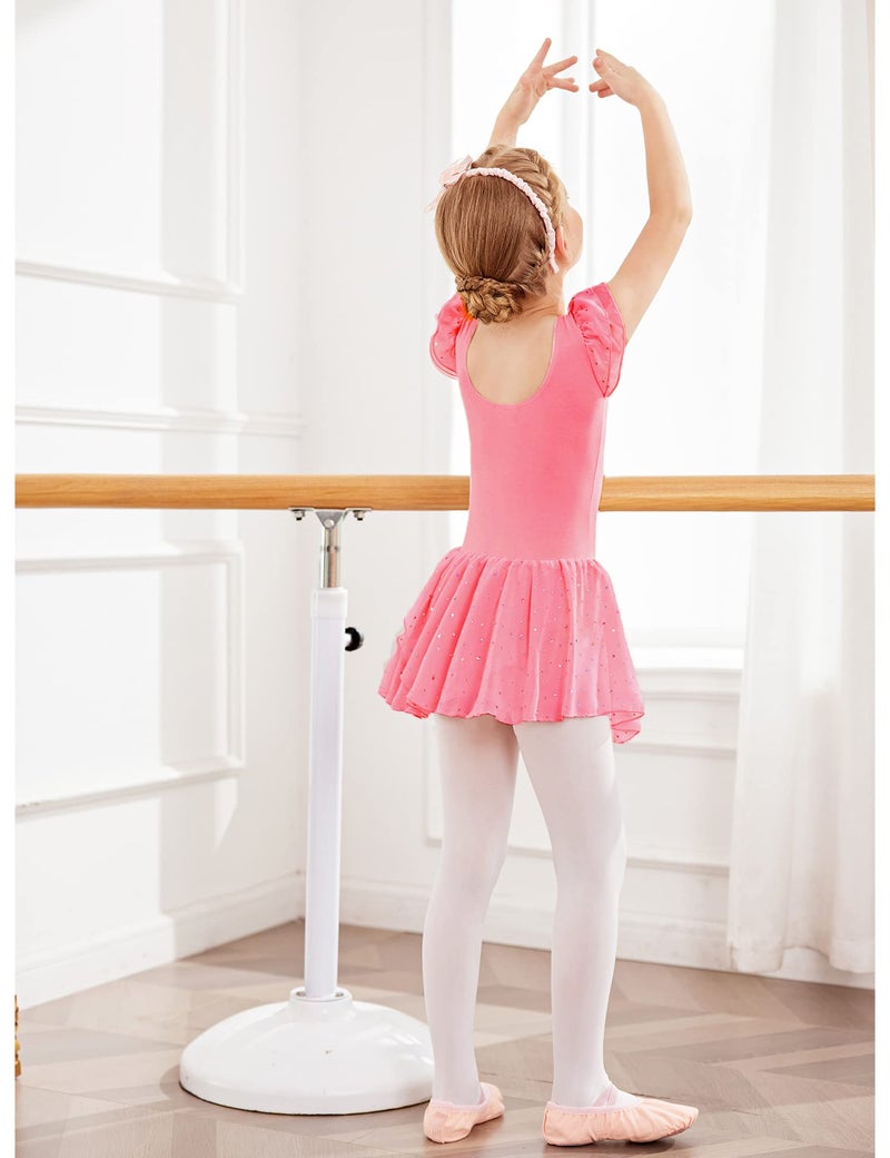 Arshiner Girls Ruffle Sleeve Ballet Dance Dress Glitter Tutu Skirted Leotard, 8-9 Years, Pink - Image 4