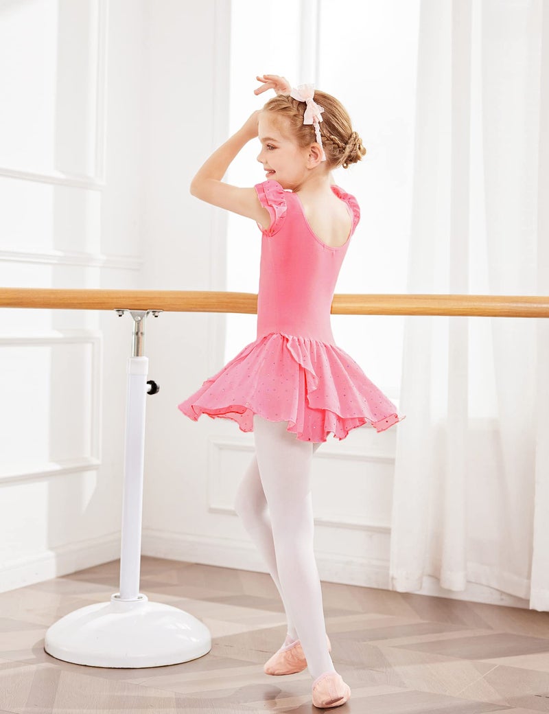 Arshiner Girls Ruffle Sleeve Ballet Dance Dress Glitter Tutu Skirted Leotard, 8-9 Years, Pink - Image 5
