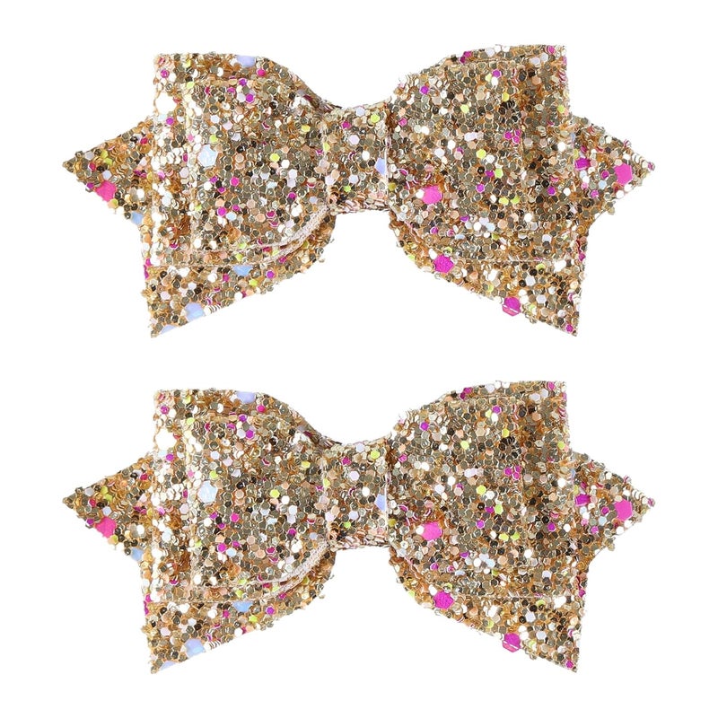 Miroksh Glitter Gold Sparkly Hair Bow Alligator Clips 3 Cute Shiny Sequins Cheer Barrettes Hairpin for Little Toddler Teen Baby Girls School Kids Women Christmas New Year Gift Accessories