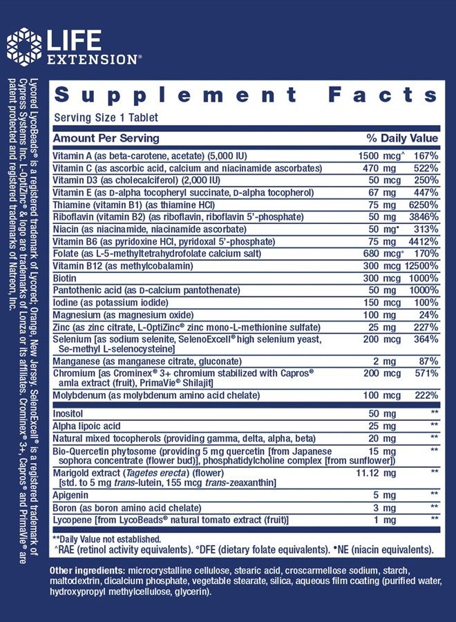 Life Extension One-Per-Day Multivitamin - Essential Vitamins & Minerals - for Healthy Immune Function, Cellular, Blood Vessel, Heart & Brain Health - Non-GMO, Gluten-Free - 60 Tablets - Image 2