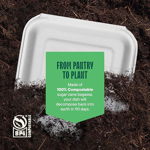 Stack Man 100% Compostable Clamshell Take Out Food Containers [8X8" 50-Pack] Heavy-Duty Quality to go Containers, Natural Disposable Bagasse, Eco-Friendly Biodegradable Made of Sugar Cane Fibers - Image 5