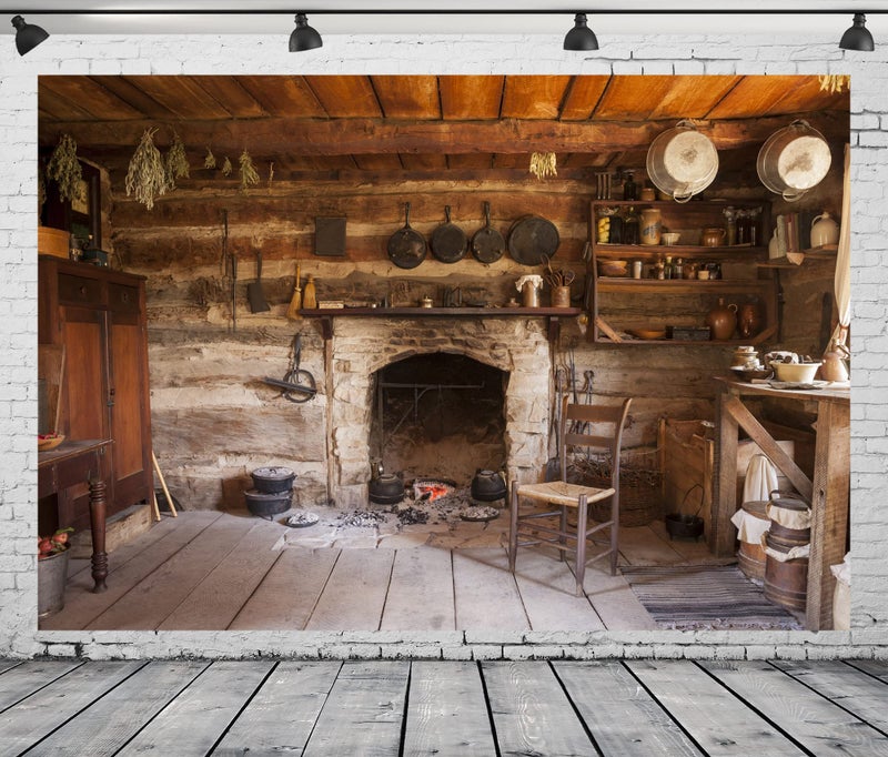 BELECO Rustic Kitchen Backdrop 7x5ft Fabric Western Old Wooden House Kitchen Interior Background Rural Farmhouse Fireplace Cooking Utensils Cooking Background Farmers Cowboys Portrait Photo Props - Image 5