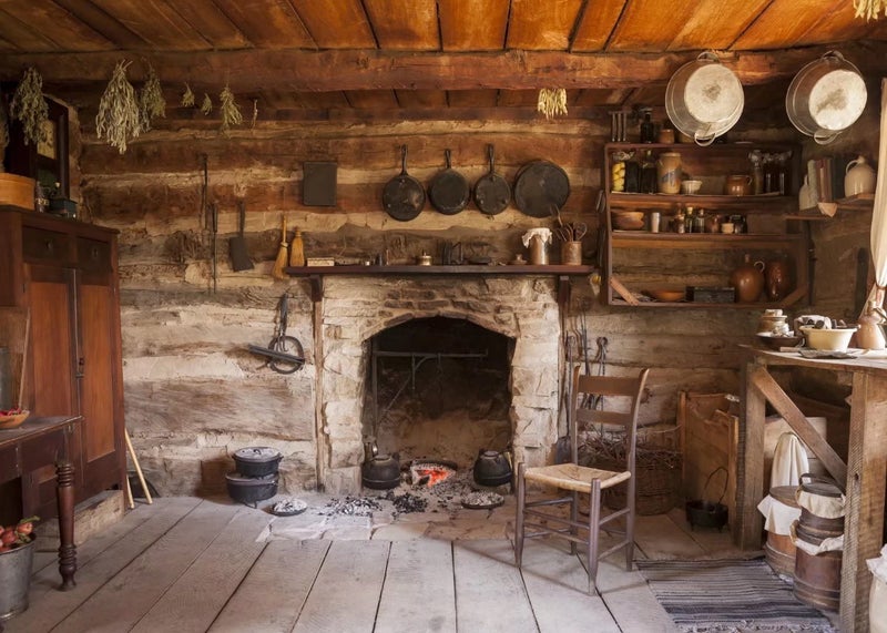 BELECO Rustic Kitchen Backdrop 7x5ft Fabric Western Old Wooden House Kitchen Interior Background Rural Farmhouse Fireplace Cooking Utensils Cooking Background Farmers Cowboys Portrait Photo Props - Image 1