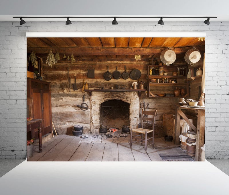 BELECO Rustic Kitchen Backdrop 7x5ft Fabric Western Old Wooden House Kitchen Interior Background Rural Farmhouse Fireplace Cooking Utensils Cooking Background Farmers Cowboys Portrait Photo Props - Image 3