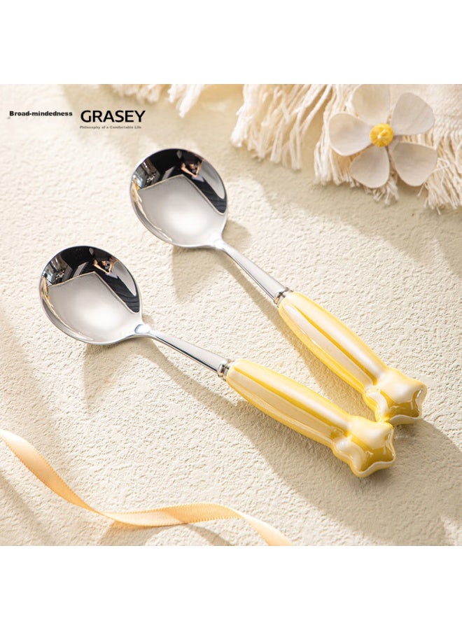 GRASEY Guangyi 316l Stainless Steel Soup Spoons With Ceramic Handles, Cute Tableware For Children, 2-piece Set Gy7318 - Image 1
