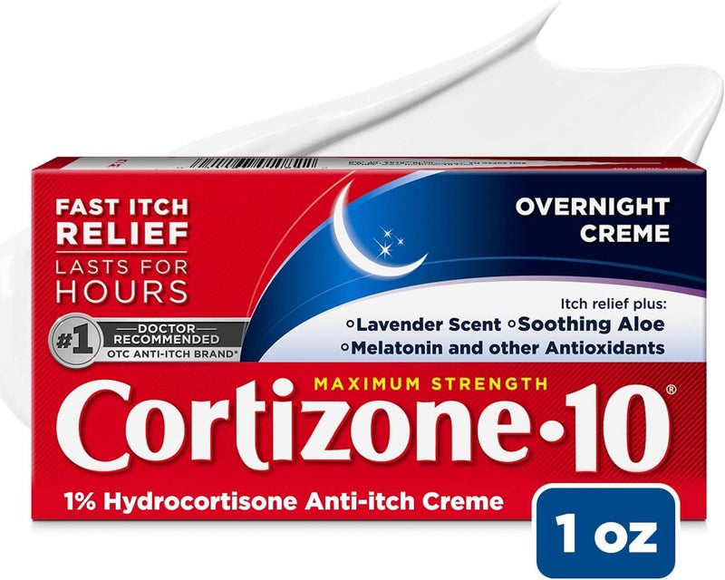 Cortizone 10 Maximum Strength Overnight Anti-Itch Cream, 1% Hydrocortisone Creme, Lavender Scent, 1 oz.