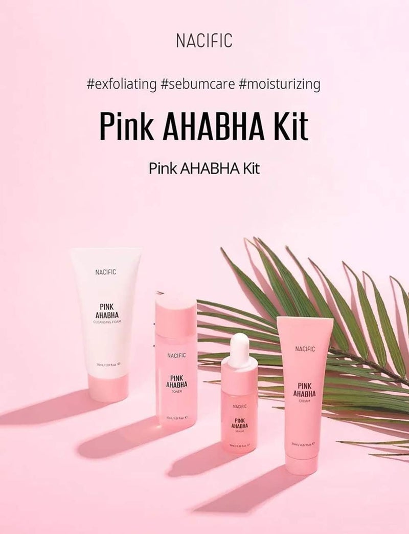 Nacific Pink AHA BHA Kit (Cleansing Foam, Toner, Serum, Cream) Travel Size Skin Care Set - Image 2