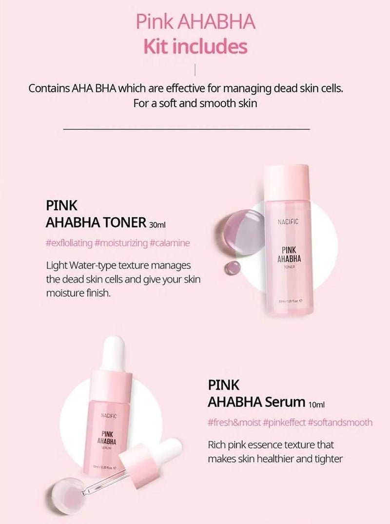 Nacific Pink AHA BHA Kit (Cleansing Foam, Toner, Serum, Cream) Travel Size Skin Care Set - Image 3