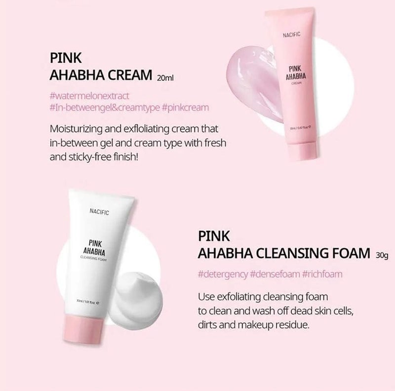 Nacific Pink AHA BHA Kit (Cleansing Foam, Toner, Serum, Cream) Travel Size Skin Care Set - Image 4