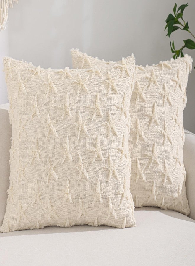 Tosleo Sea Pillow Covers 18x18 inch Set of 2 Farmhouse Decor Beige Starfish Throw Pillow Cover Soft Plush Faux Fur Jacquard Pillow Cases for Sofa Holiday Spring Summer Home Decor - Image 1