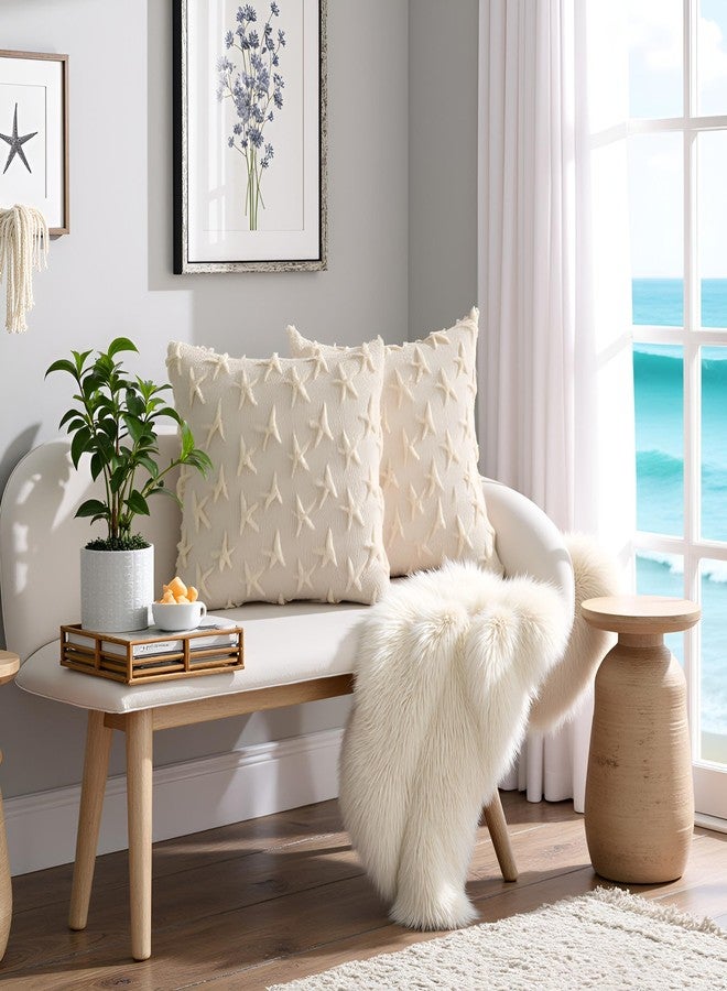 Tosleo Sea Pillow Covers 18x18 inch Set of 2 Farmhouse Decor Beige Starfish Throw Pillow Cover Soft Plush Faux Fur Jacquard Pillow Cases for Sofa Holiday Spring Summer Home Decor - Image 5