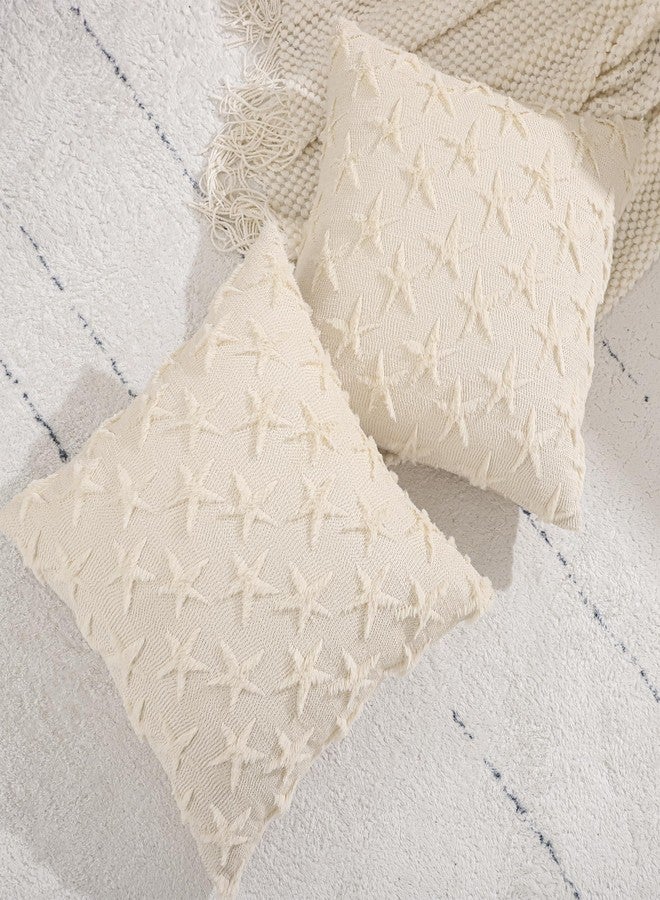 Tosleo Sea Pillow Covers 18x18 inch Set of 2 Farmhouse Decor Beige Starfish Throw Pillow Cover Soft Plush Faux Fur Jacquard Pillow Cases for Sofa Holiday Spring Summer Home Decor - Image 4