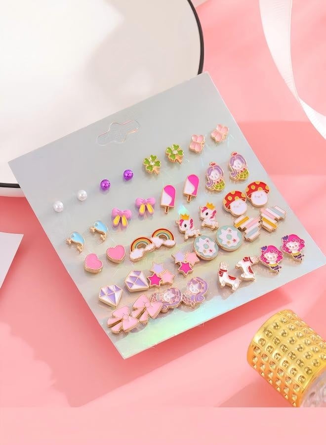 مجموعة أقراط مضادة للحساسية للبنات - 20 زوجًا من الأقراط المرصعة اللطيفة للأطفال والنساء ذوات الأذنين الحساسة، عبوة أقراط بظهر لولبي خالية من النيكل، أقراط لطيفة للبنات - Image 5